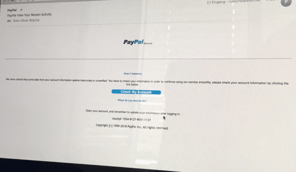Paypal Fake-Mails sind nicht direkt erkennbar ...