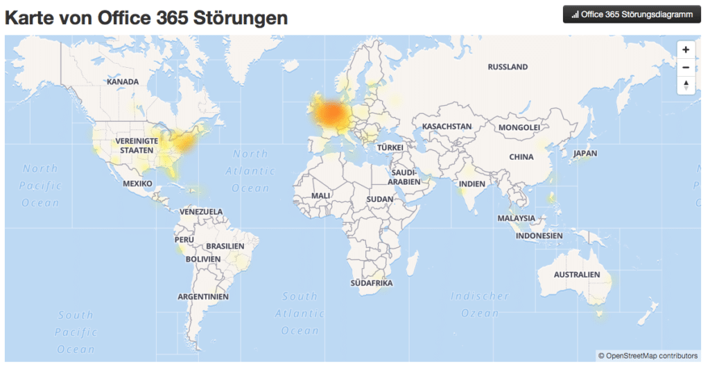 Gut, wenn man dann eine Multicloud hat: Microsoft kämpft aktuell gegen zahlreiche Cloudausfälle! Foto/Screenshot: SOR.