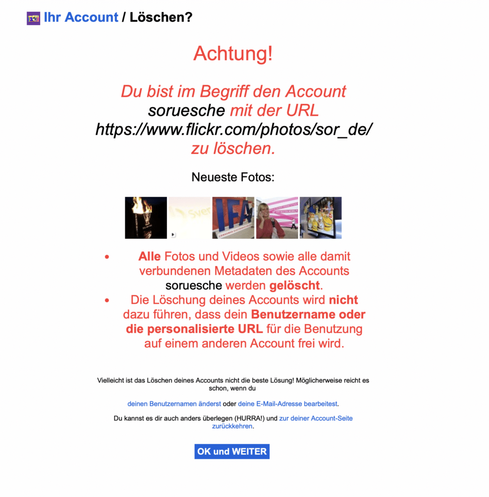 Nur ein Klick dann war Flickr Geschichte. Zumindest bei mir ...