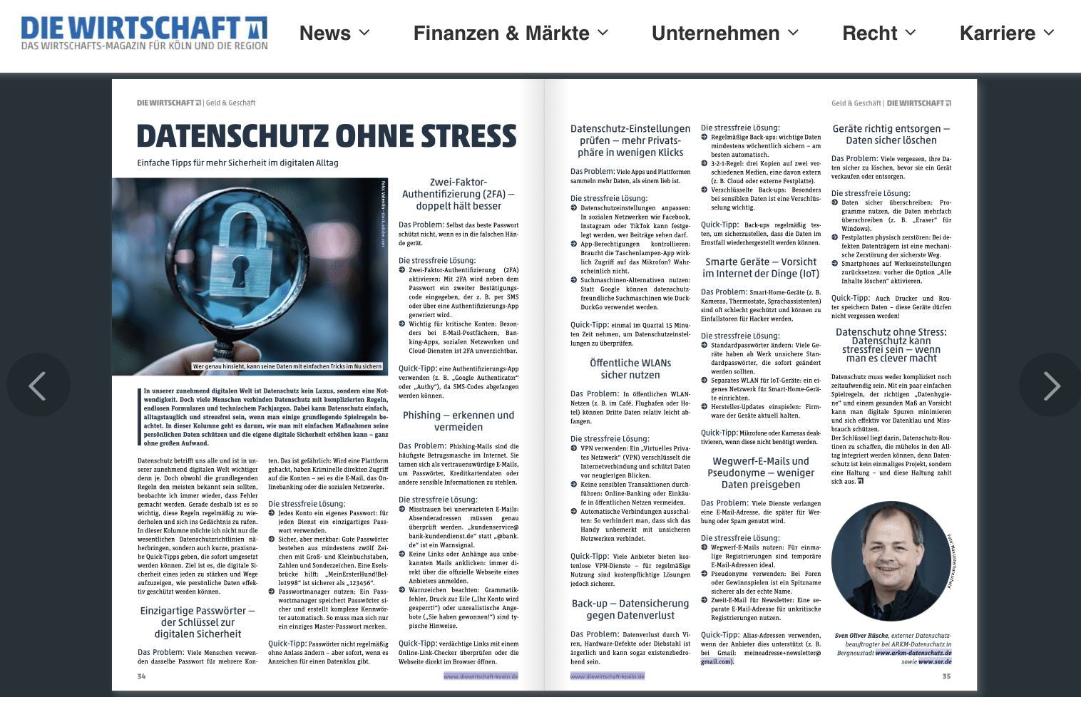 Die Wirtschaft Köln veröffentlichte in ihrer Ausgabge 02/2025 eine Datenschutz-Kolumne von Sven Oliver Rüsche.
