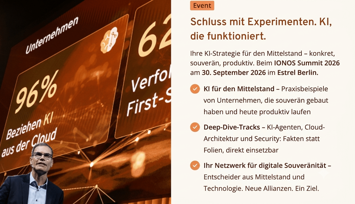 IONOS Summit 2026 in Berlin. Sven Oliver Rüsche ist Berater für eine solide Digitalstrategie und ist vor Ort im Estrel-Hotel in Neukölln.